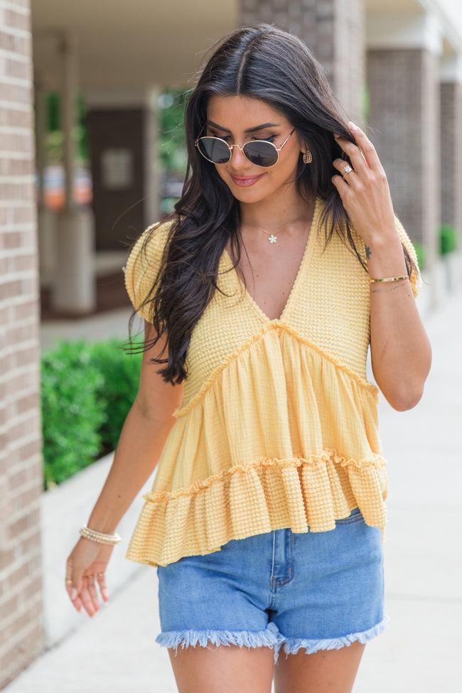 Rays Of Hope Yellow Waffle and Gauze Babydoll Top SALE Product Image