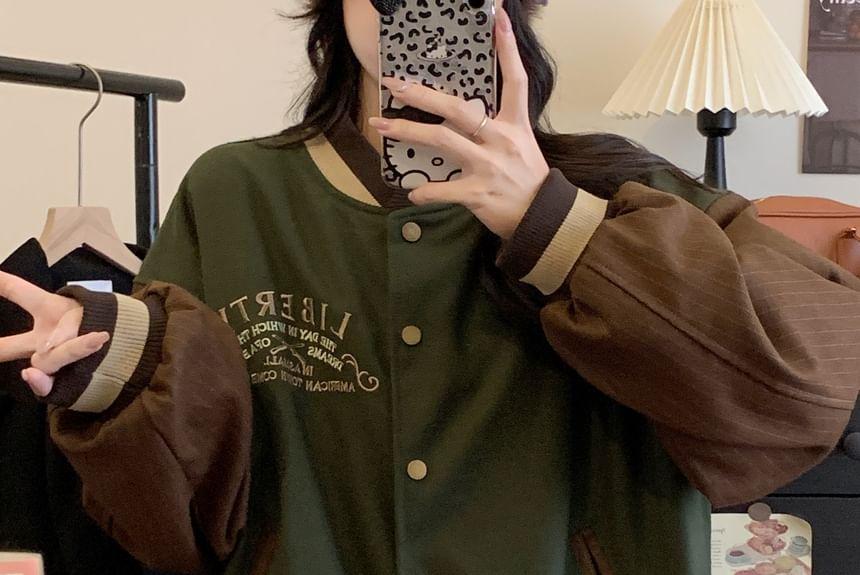 Lettering Button-Up Baseball Jacket Product Image