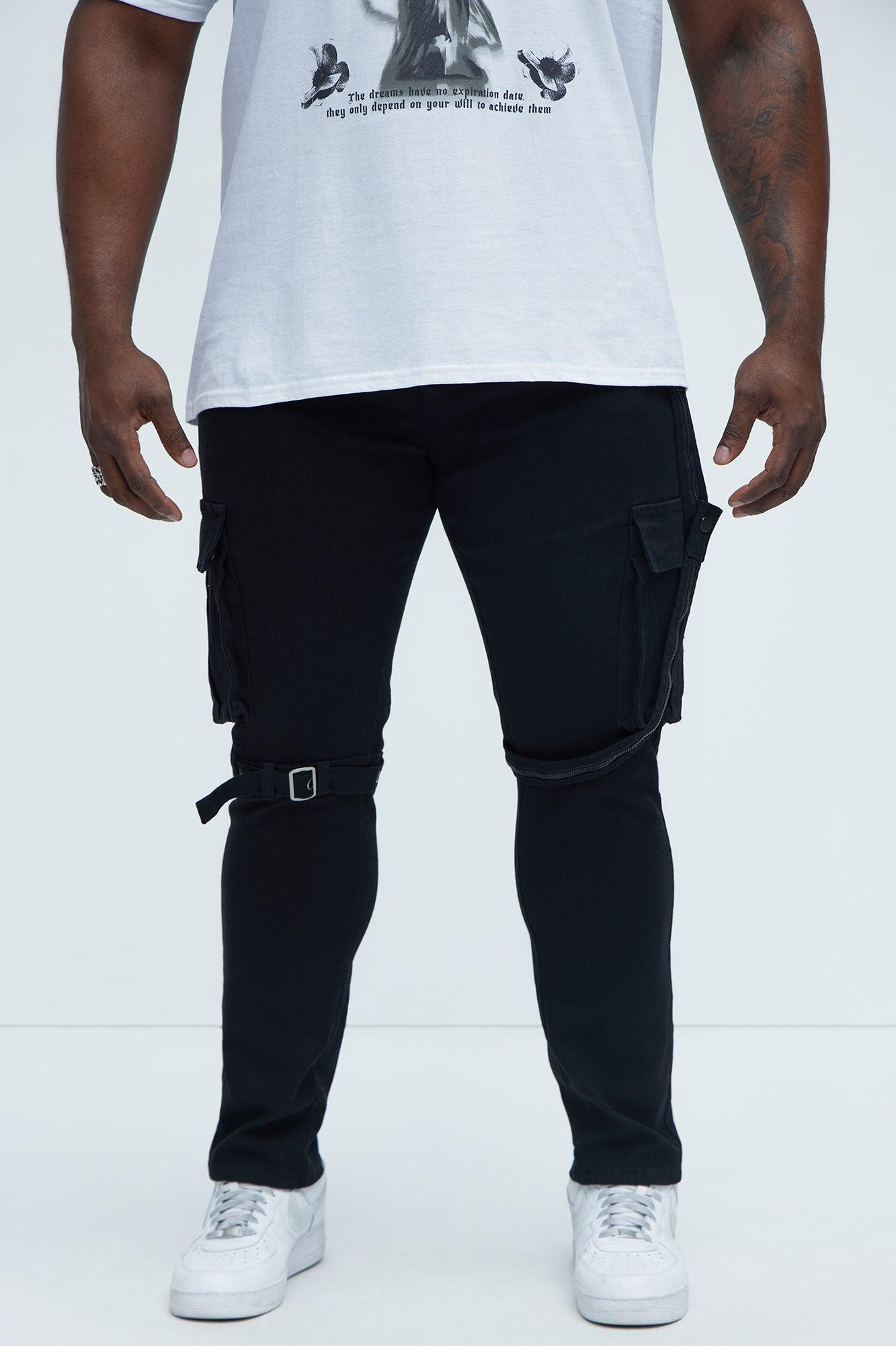 Buckle And Strap Stacked Skinny Jeans - Black Product Image