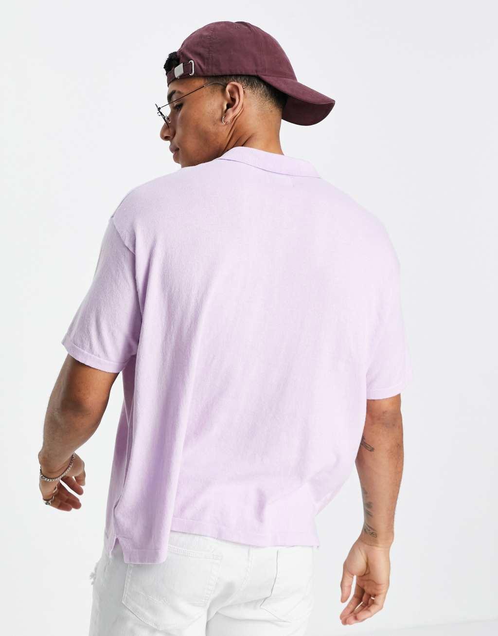 ASOS DESIGN knitted oversized polo neck t-shirt in lilac Product Image