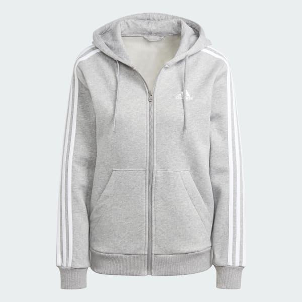 adidas Essentials 3-Stripes Full-Zip Fleece Hoodie Linen Green S Womens Product Image