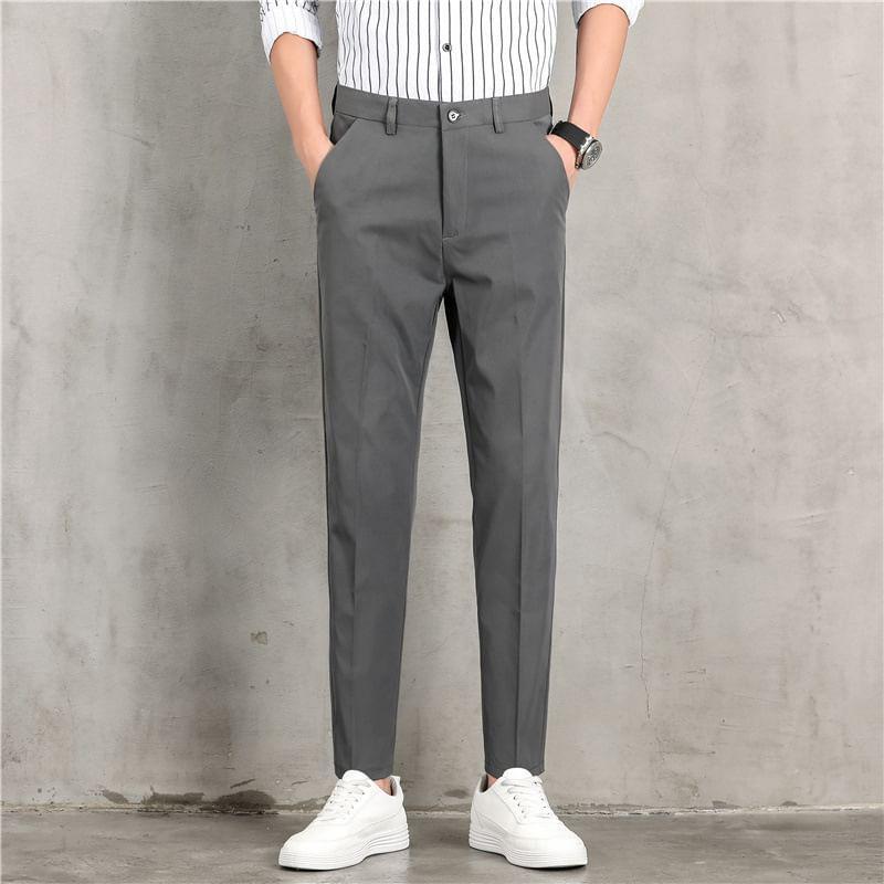 Mid Rise Plain Cropped Tapered Dress Pants Product Image