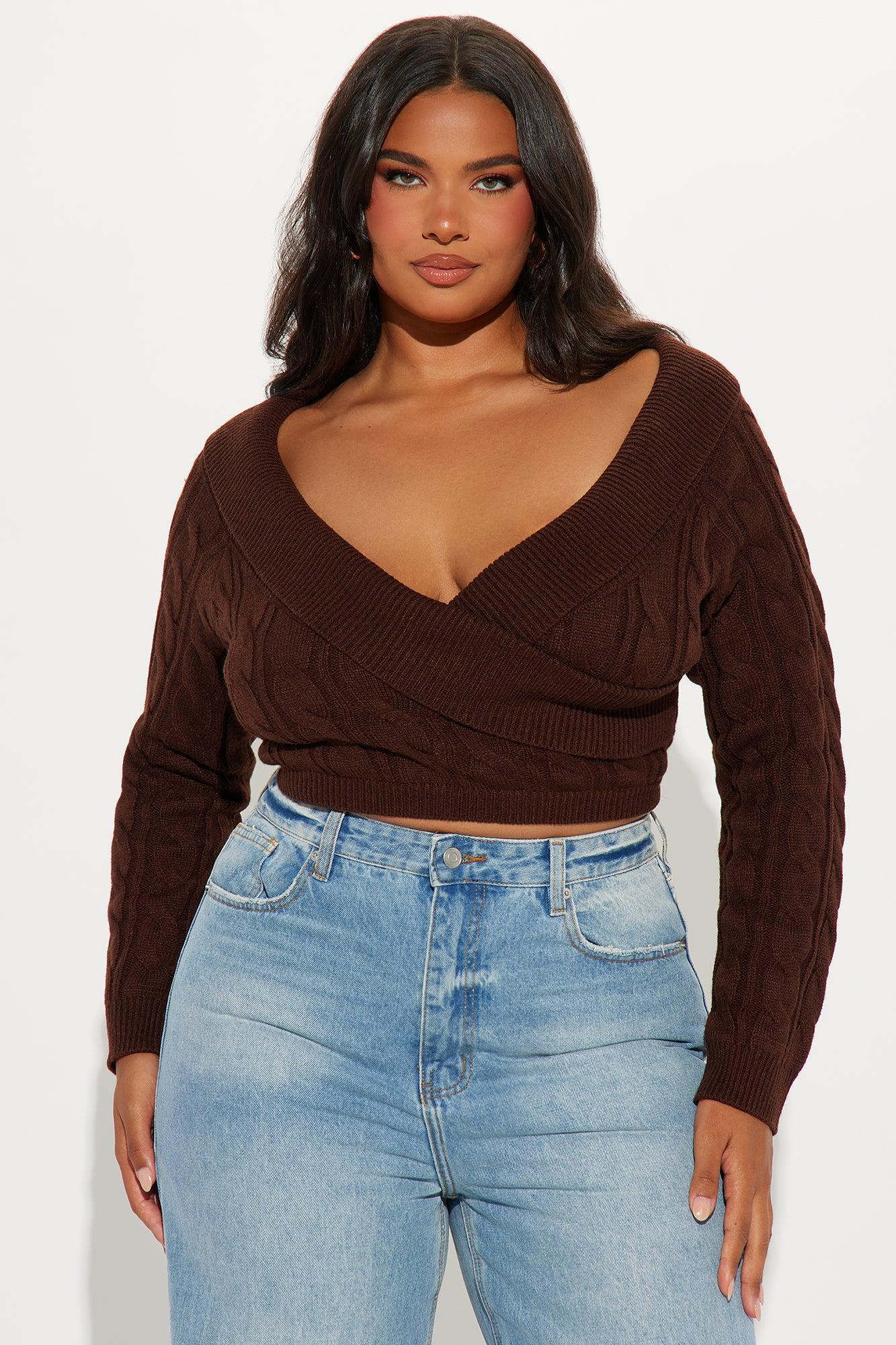 Doing My Best Cropped Sweater - Chocolate Product Image