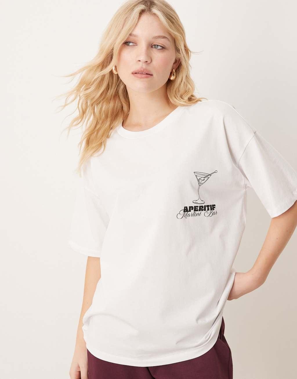 ASOS DESIGN oversized tee with aperitif cocktail graphic in white Product Image