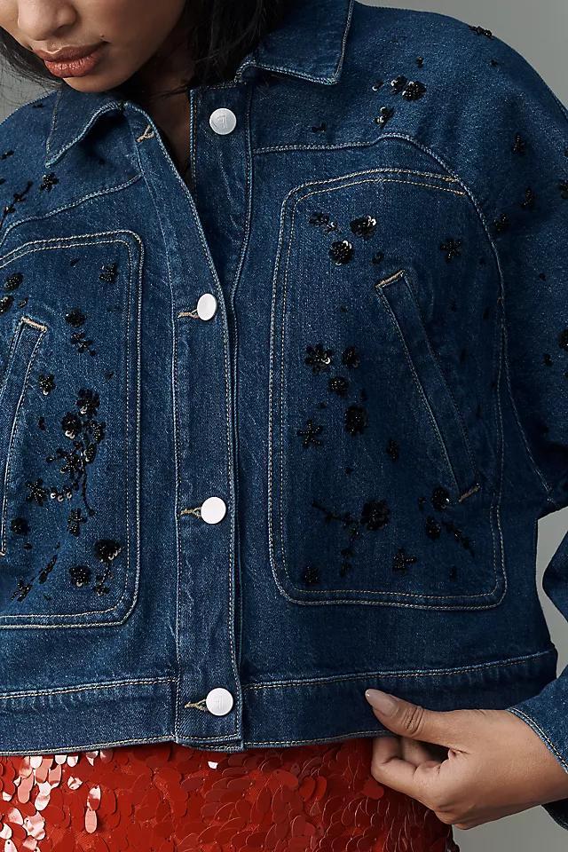Pilcro Dolman-Sleeve Beaded & Sequin Denim Jacket Product Image