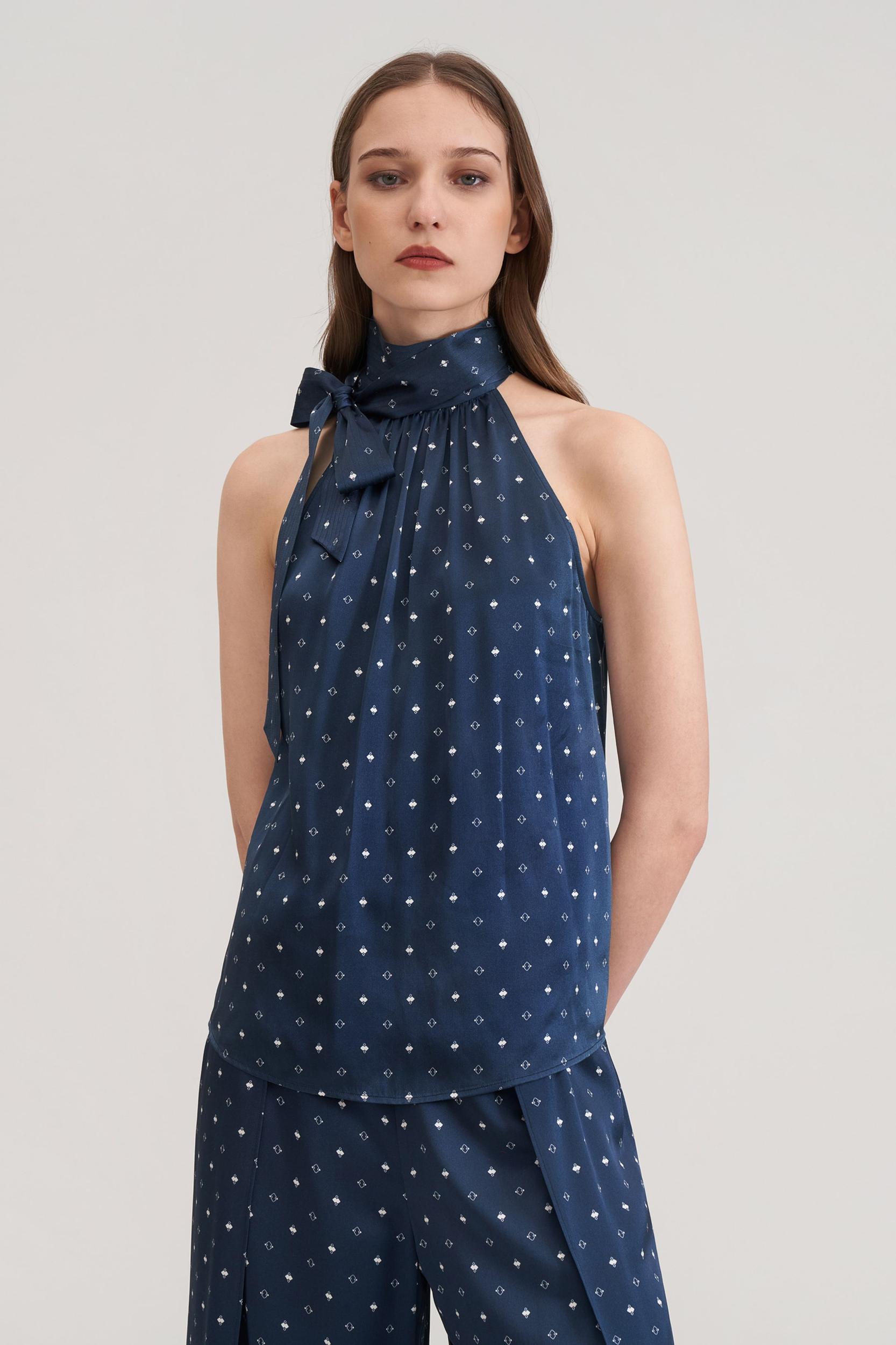 Halter Neck Silk Pine Shirt Product Image