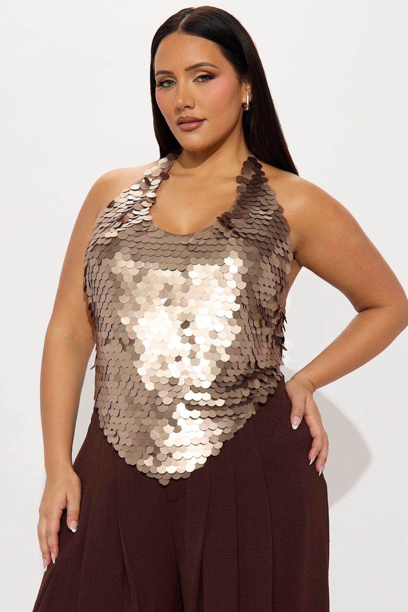 So Dreamy Sequin Halter Top - Brown Product Image