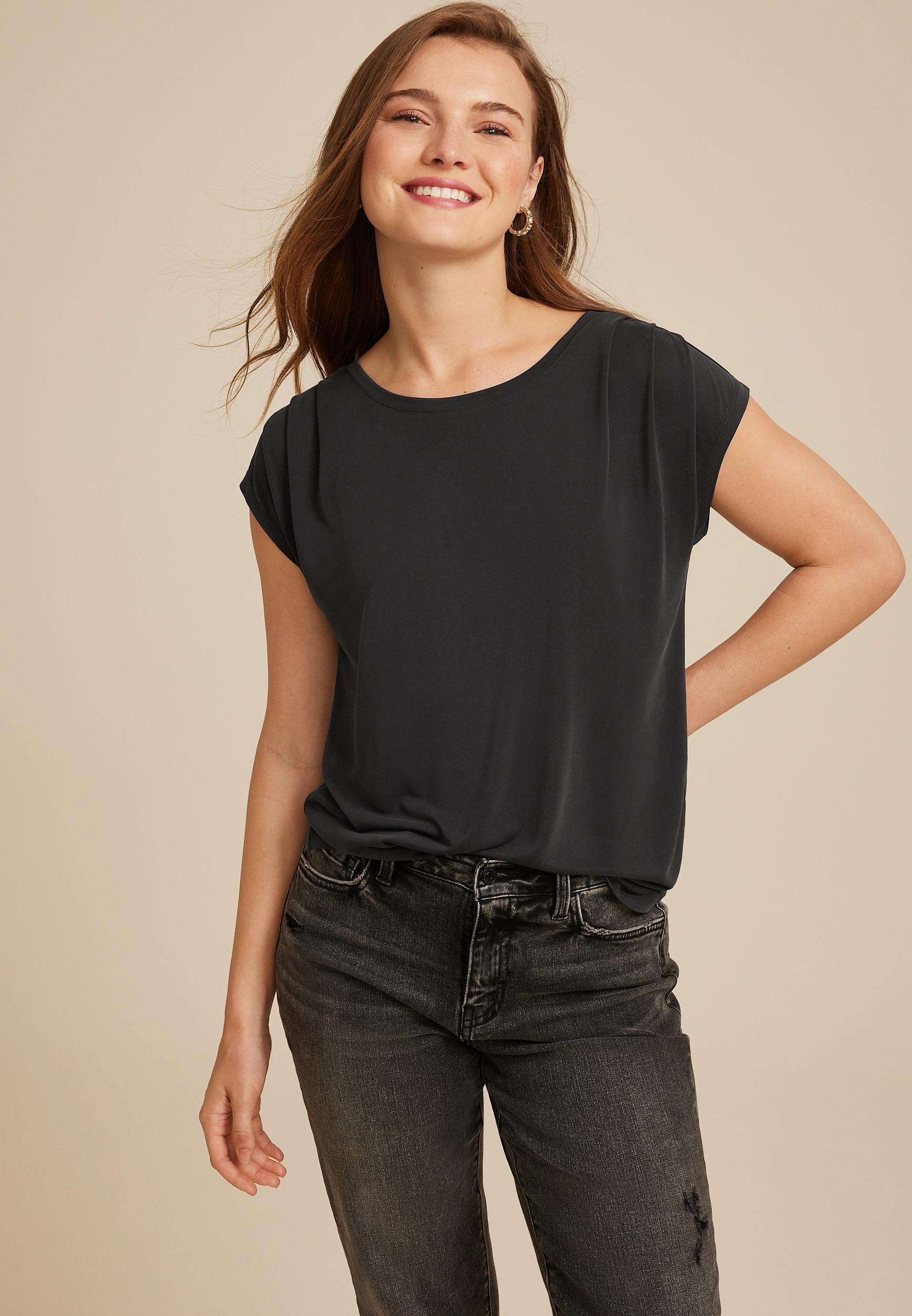 Maurices Womens X Small Size 24/7 Pleated Fairhaven Sandwash Tee Brown Product Image