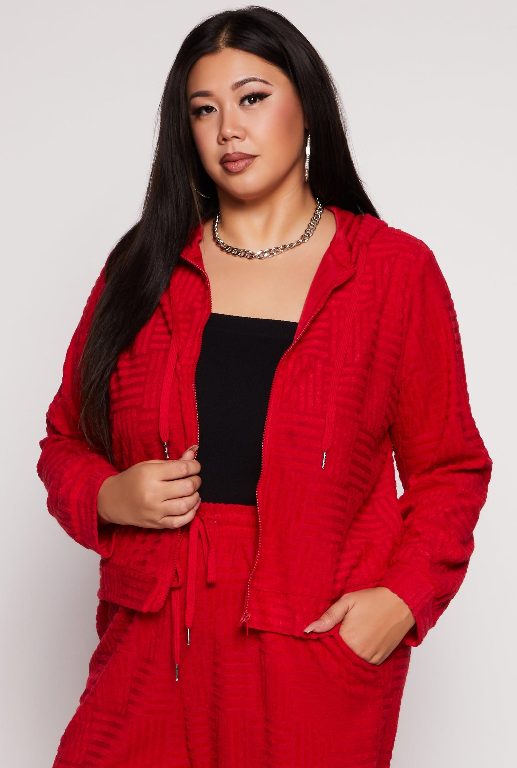 Womens Plus Size Chenille Patterned Zip Front Hoodie Product Image