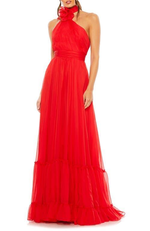 Womens Flower Halter Tiered A-Line Gown Product Image