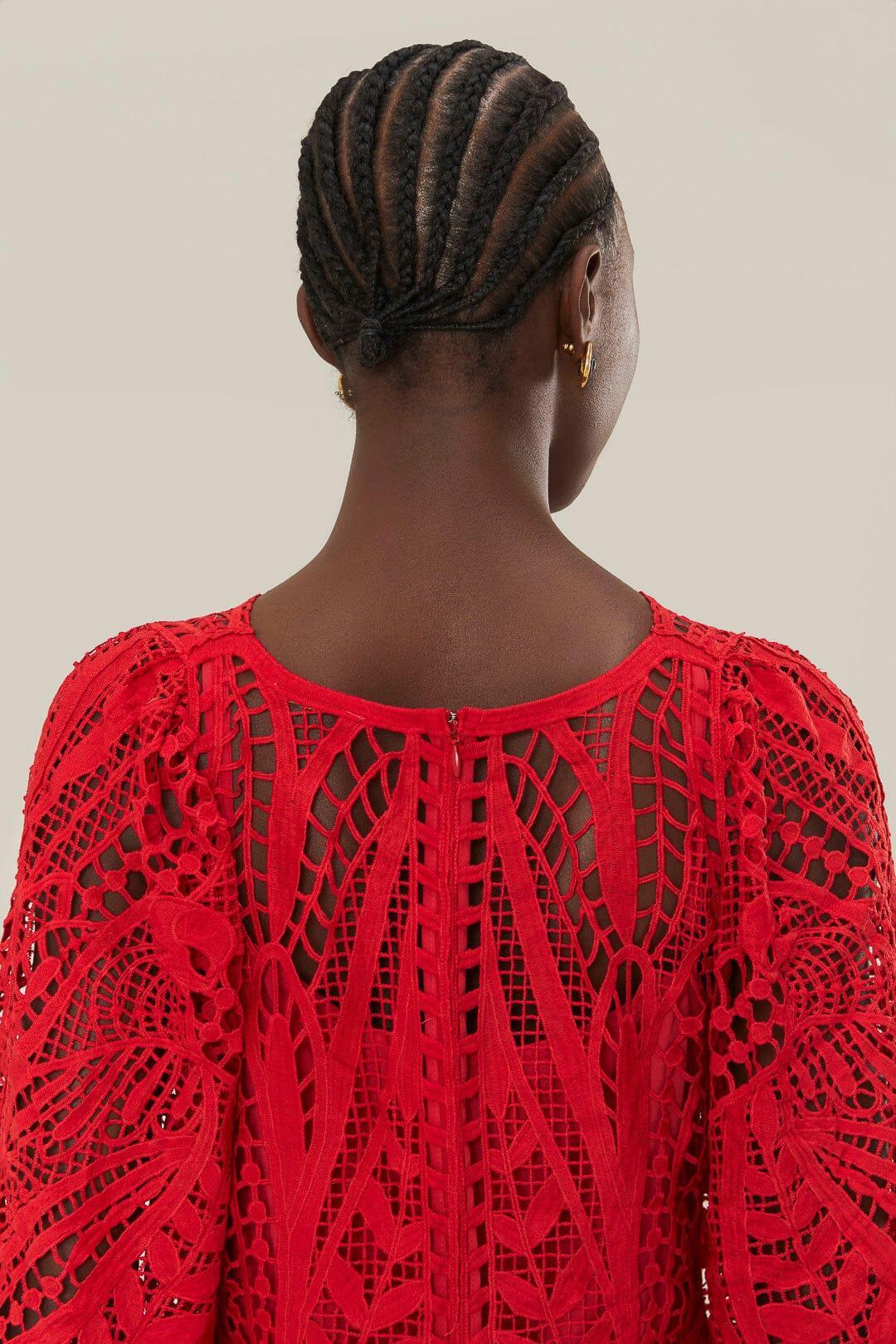 Red Nature Guipure Midi Dress, RED / XXS Product Image