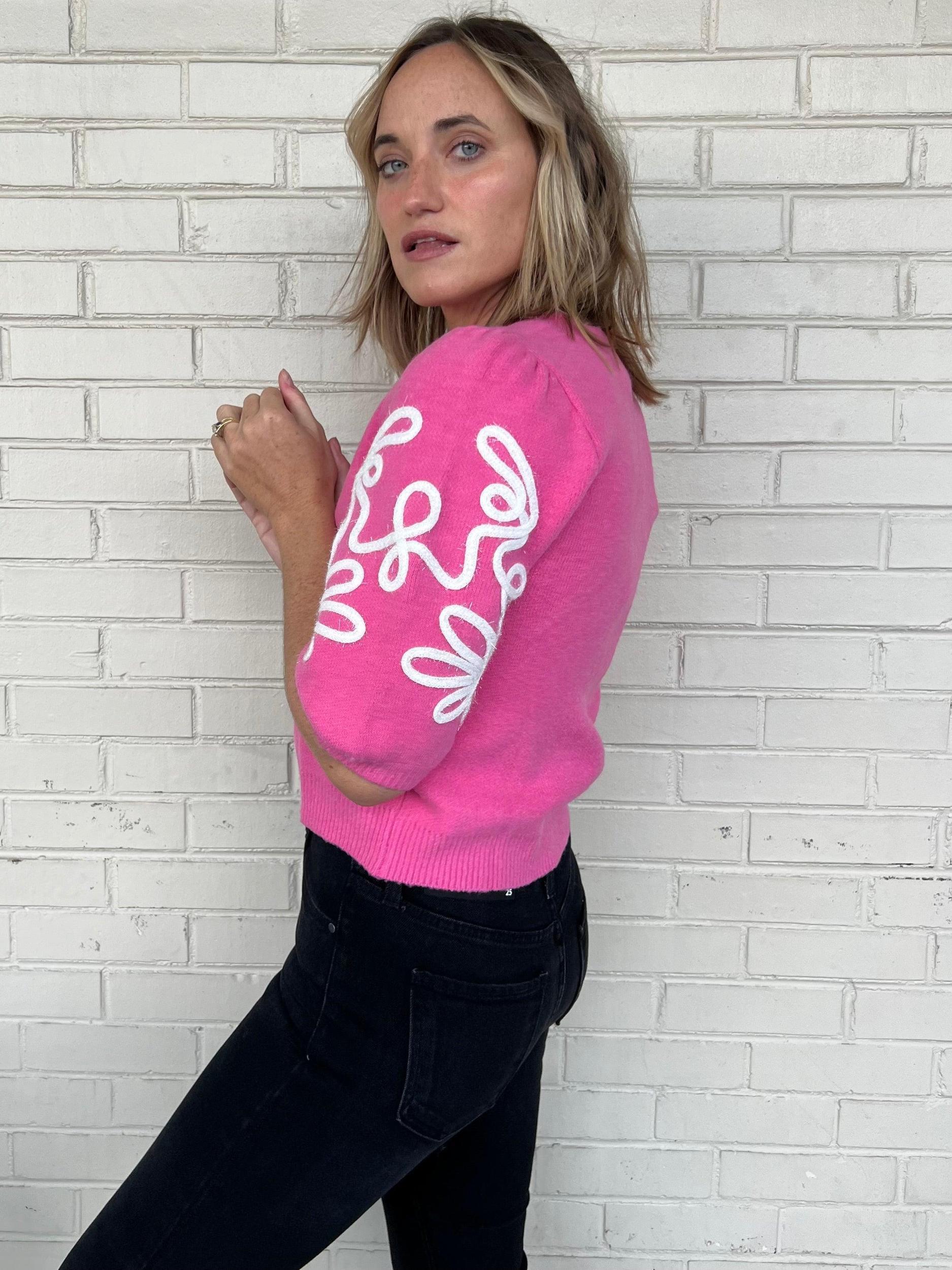Feeling Festive Embroidered Knit Top Product Image