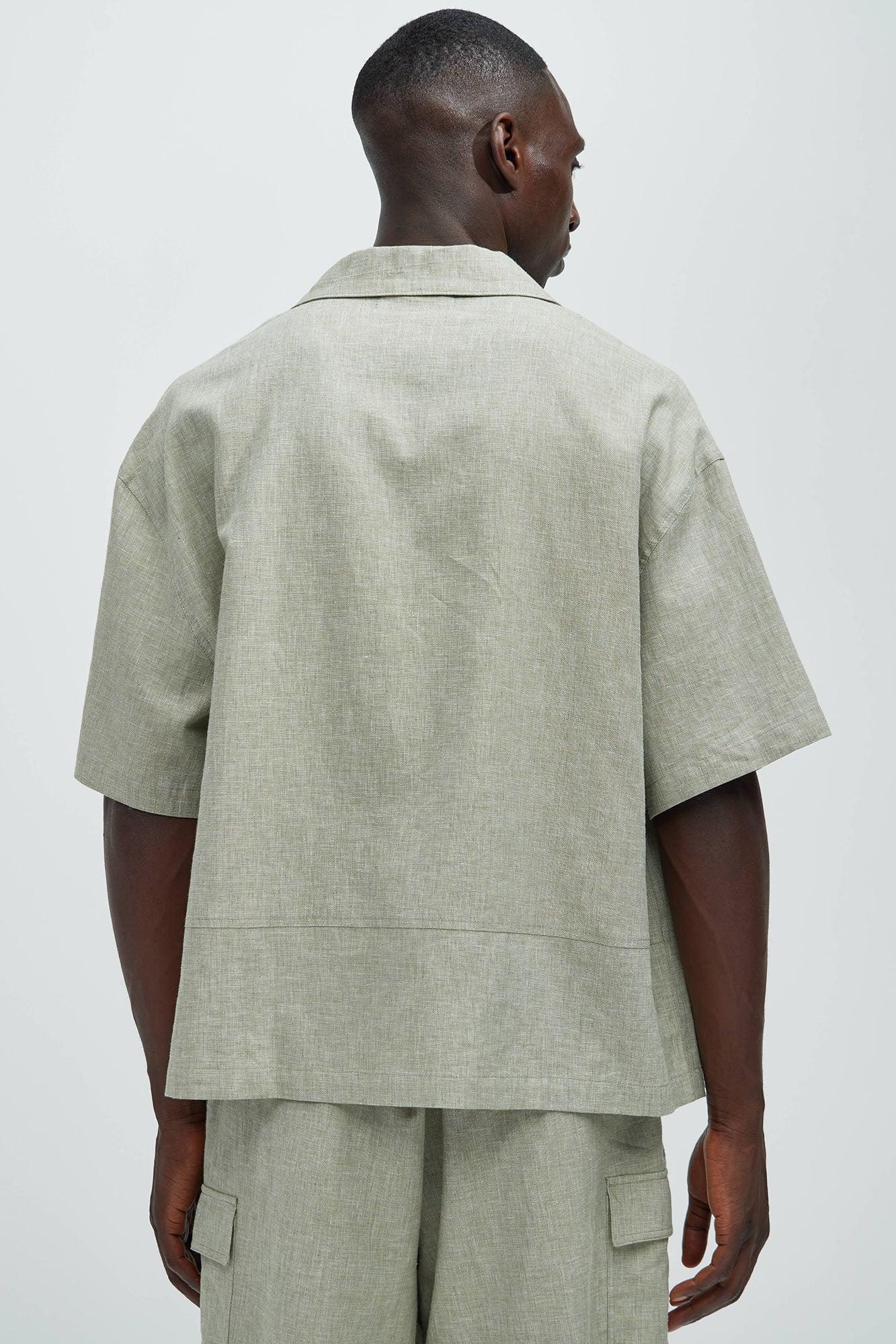 Bahamas Linen Cuban Boxy Shirt - Green Product Image