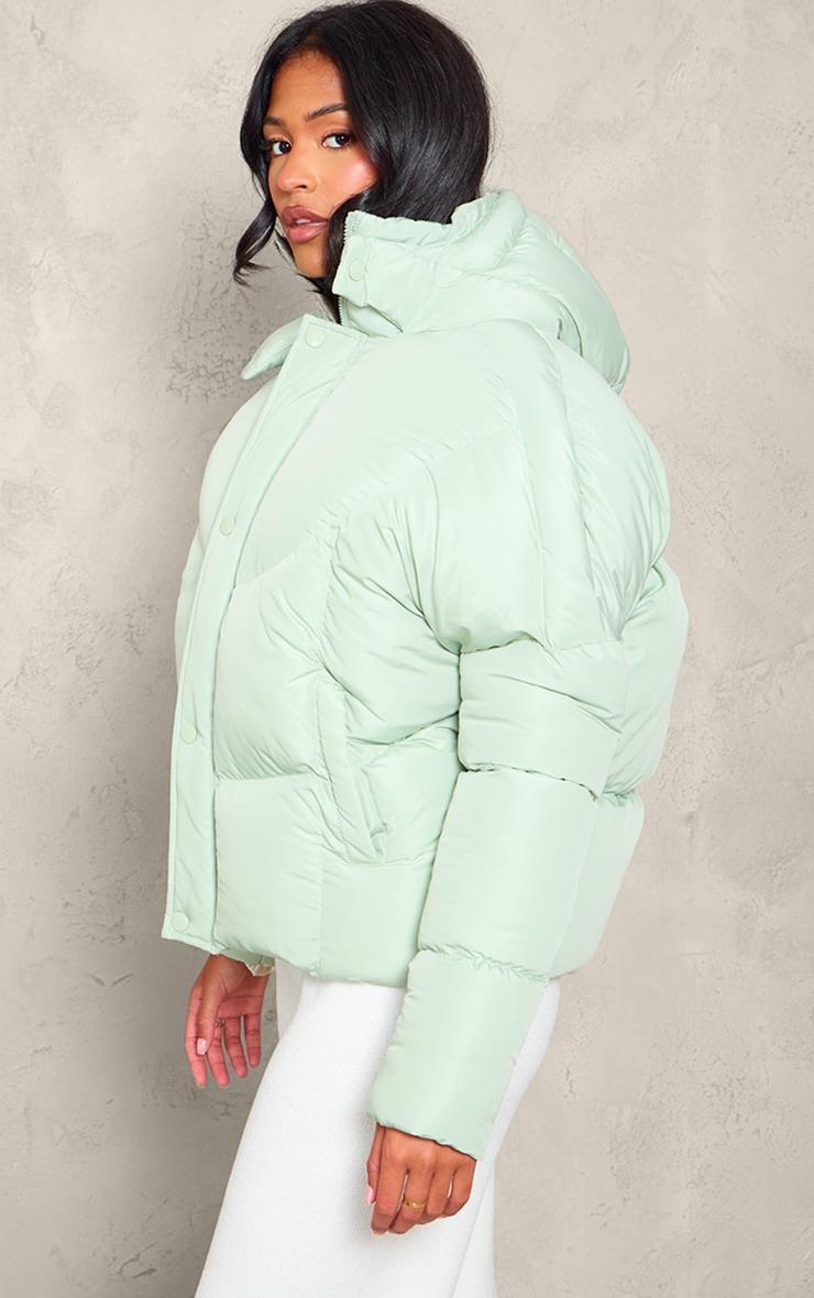 Tall Sage Green Oversized Curved Panel Wadded Puffer Jacket Product Image