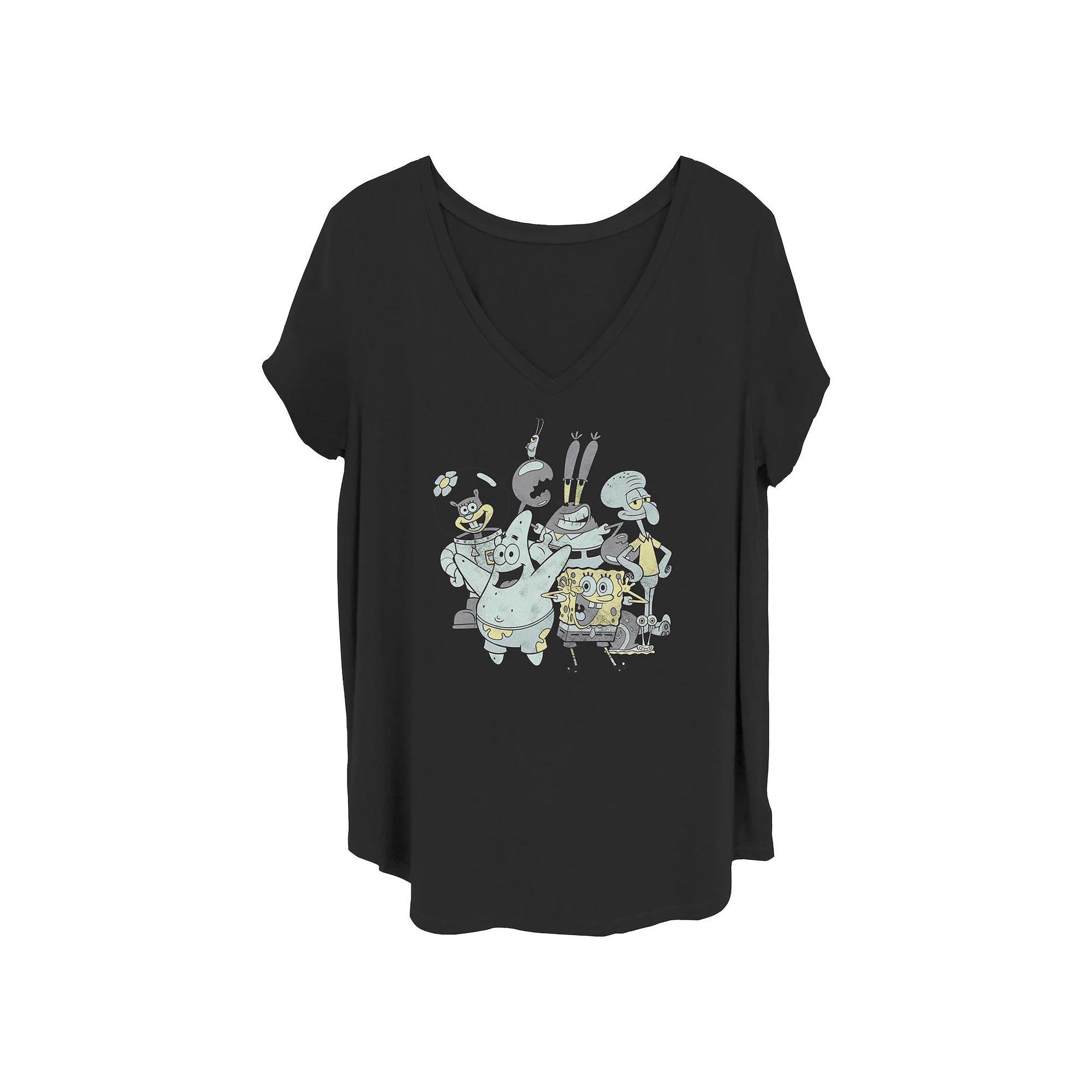 Juniors' Plus Size SpongeBob SquarePants Excited Group Graphic Tee, Women's, Size: 3XL, Black Product Image