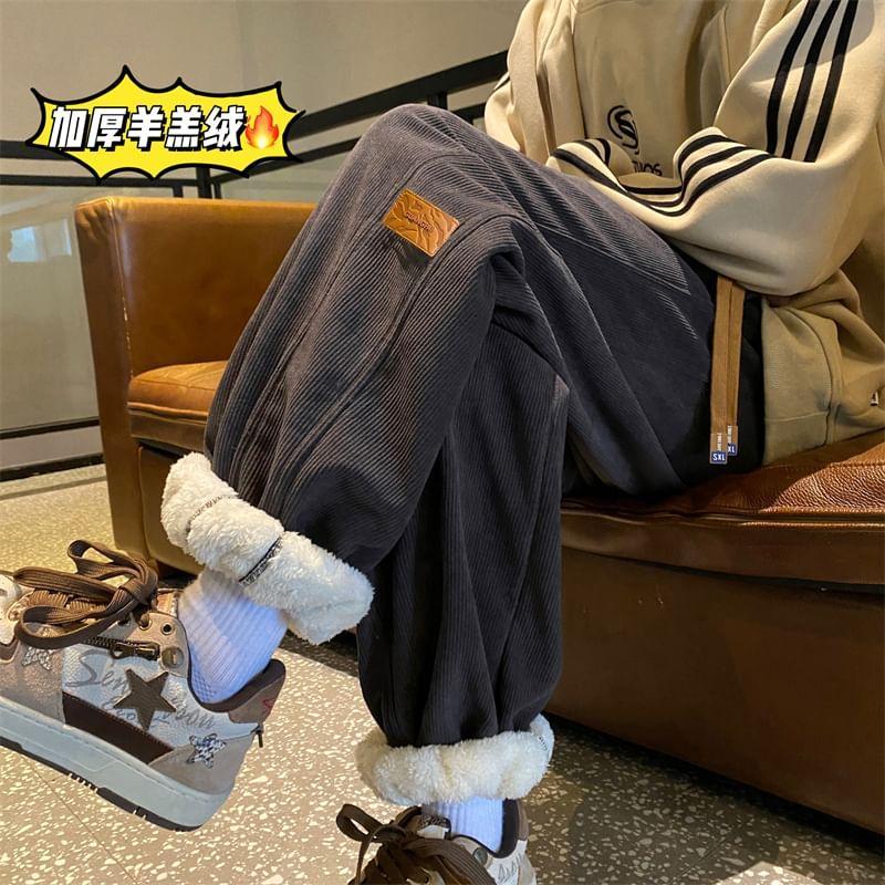 Drawstring Waist Plain Applique Corduroy Harem Sweatpants Product Image