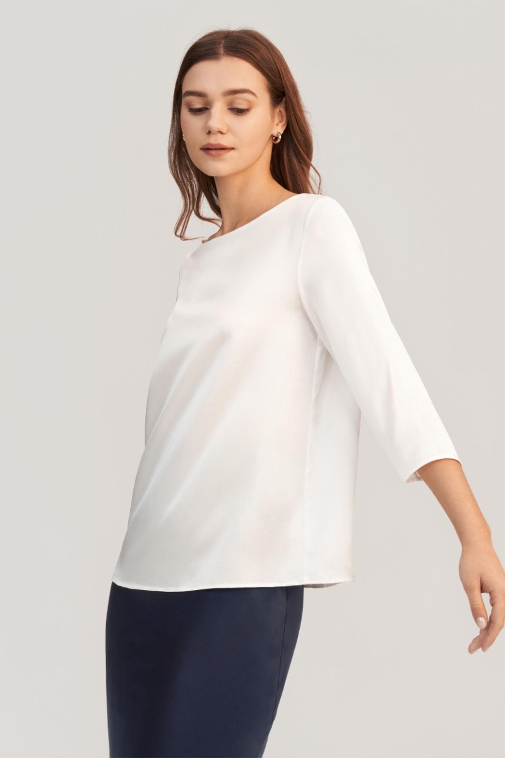 3/4 Sleeve Boat Neck Silk Blouse Product Image