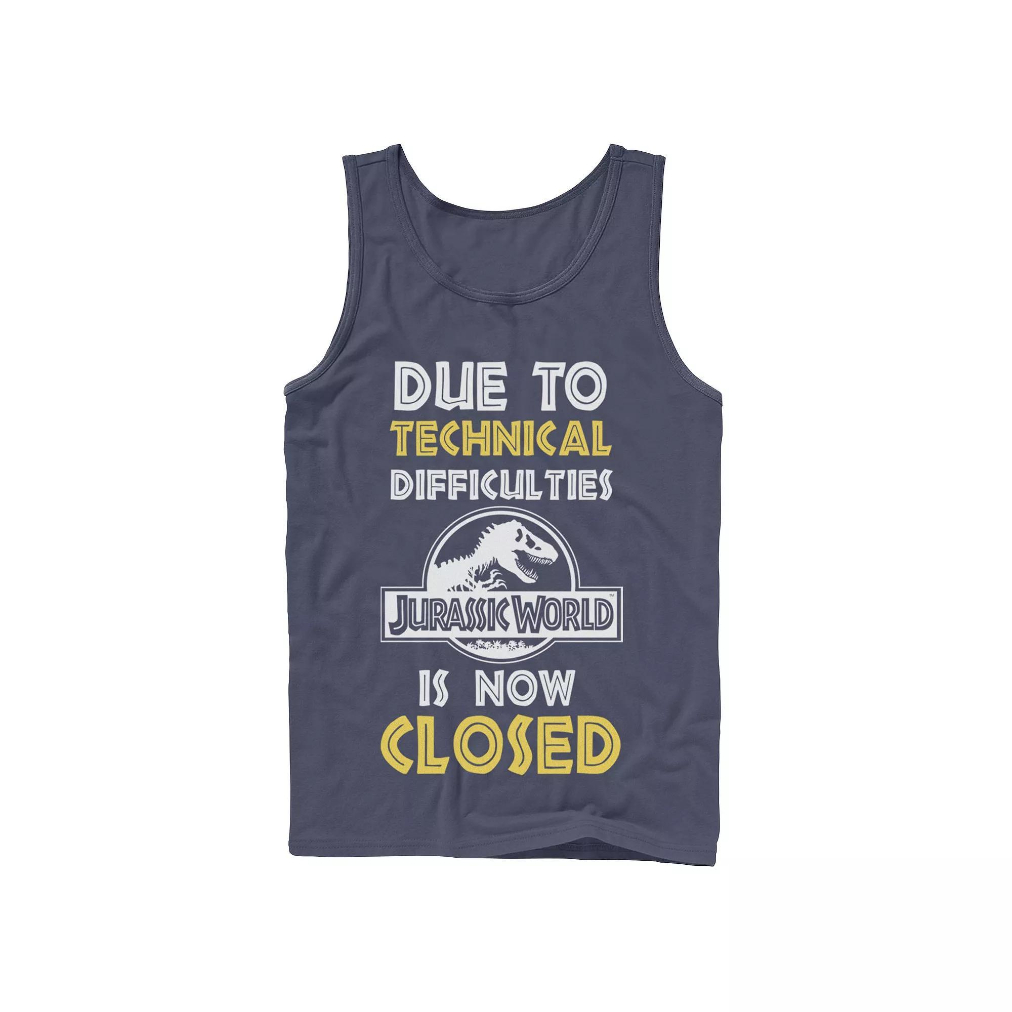 Men's Jurassic World Technical Difficulties Sign Tank Top, Size: Small, Blue Product Image