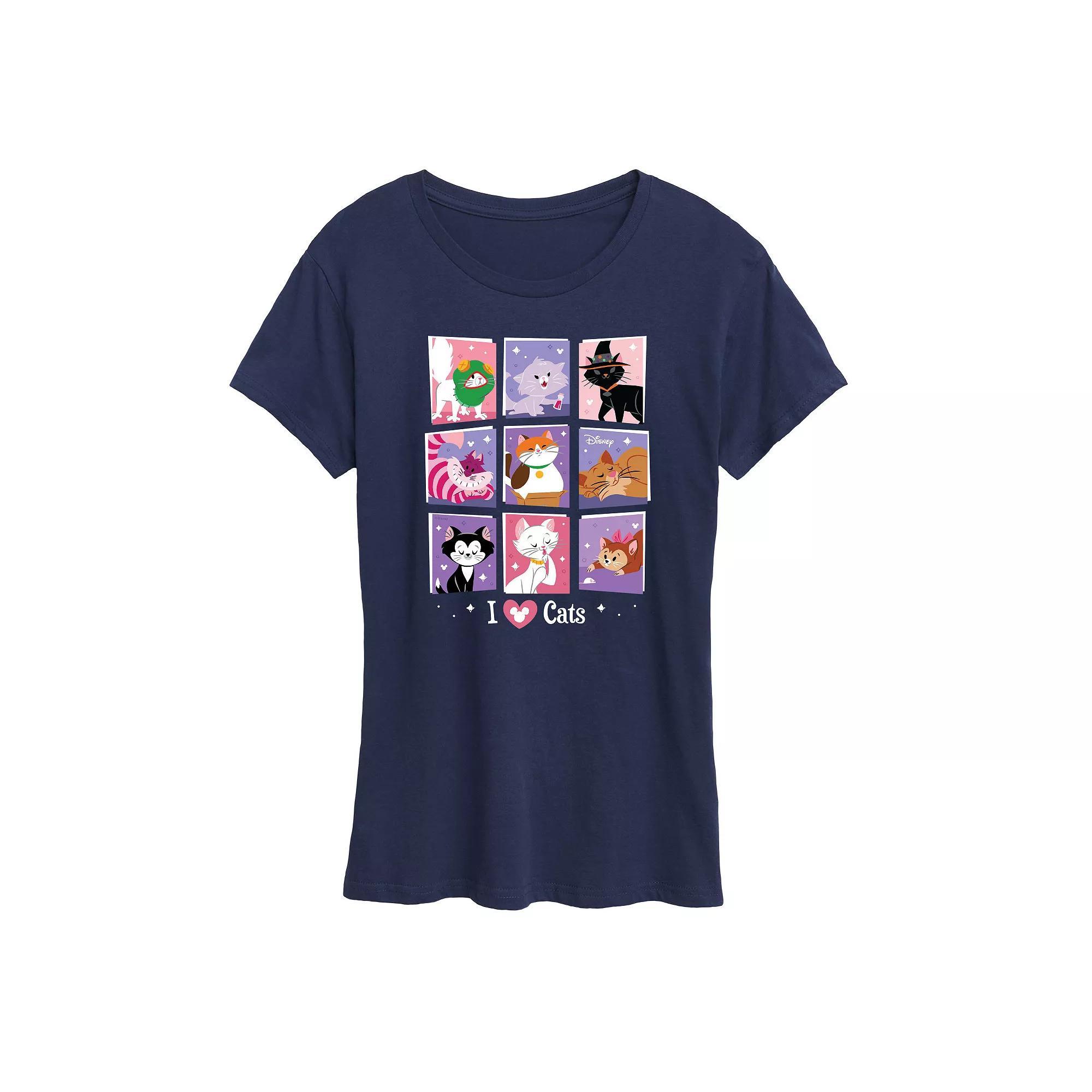 Disney Cats Womens Grid Graphic Tee, Girls Blue Product Image