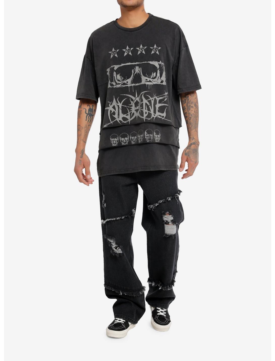 Social Collision Skull Alone Layered Oversized T-Shirt Product Image