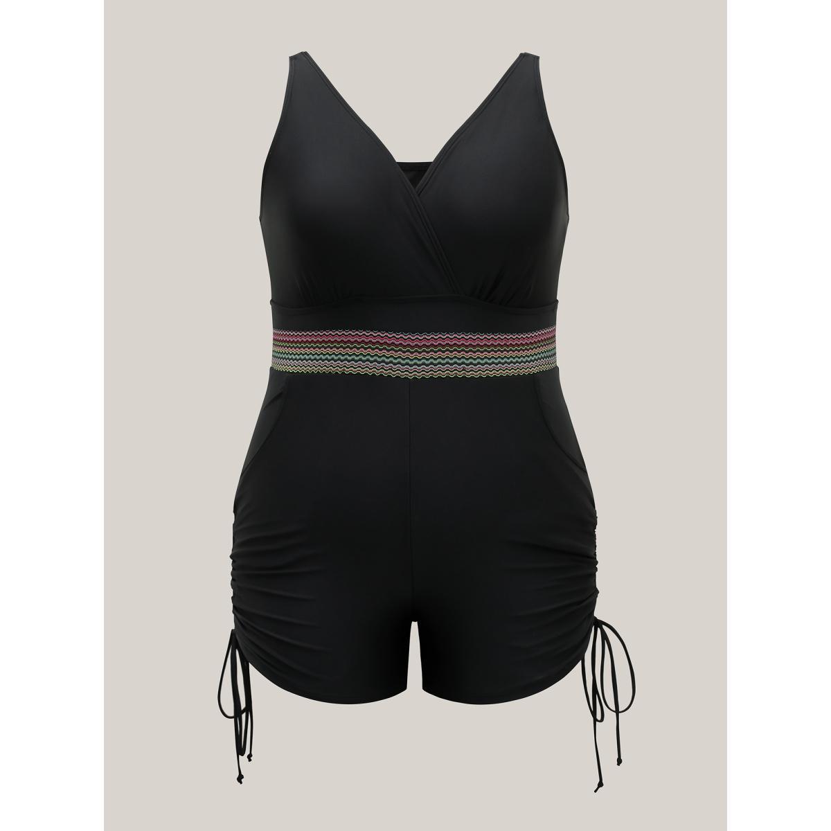 Plus Size Cinched-Waist Pockets One-Piece Swimsuit Women's Swimwear Black Beach Gathered Curve Bathing Suits High stretch One Pieces BloomChic 22-24/3X Product Image