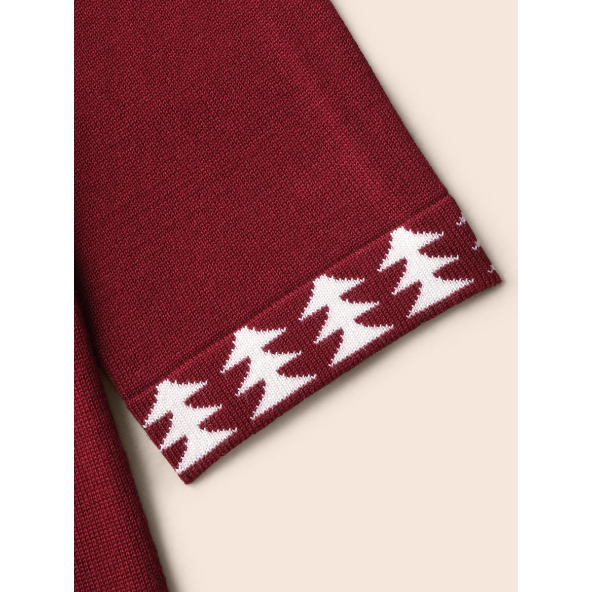 Plus Size Holiday Pattern Hem Lapel Collar Knit Cardigan Burgundy Women Casual Loose Long Sleeve Everyday Cardigans BloomChic 10/M Product Image