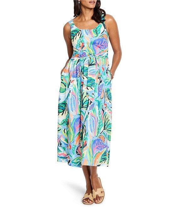 NIC + ZOE Island Tropical Beat Sophie Square Neck Sleeveless Fit-And-Flare Midi Dress Product Image