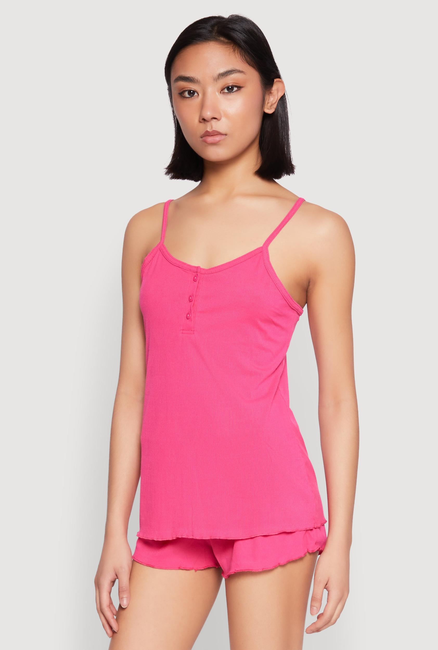 Womens Rib Knit Lettuce Edge Pajama Cami with Shorts Product Image