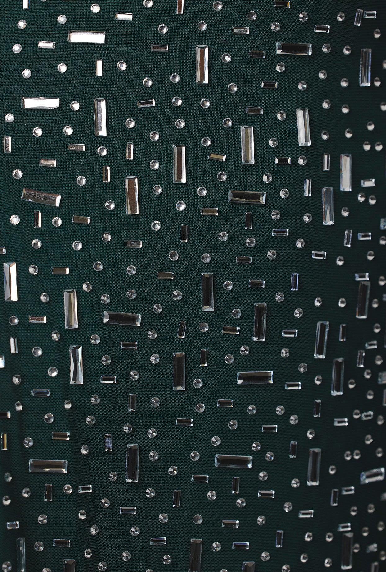 Sheer Embellished Bodycon Mini Dress in Emerald Product Image