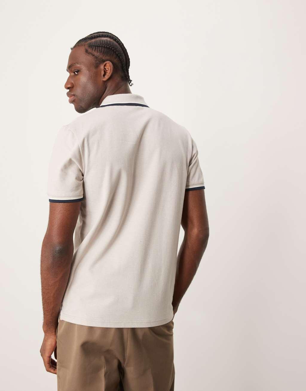 Selected Homme tipped polo shirt in cream Product Image