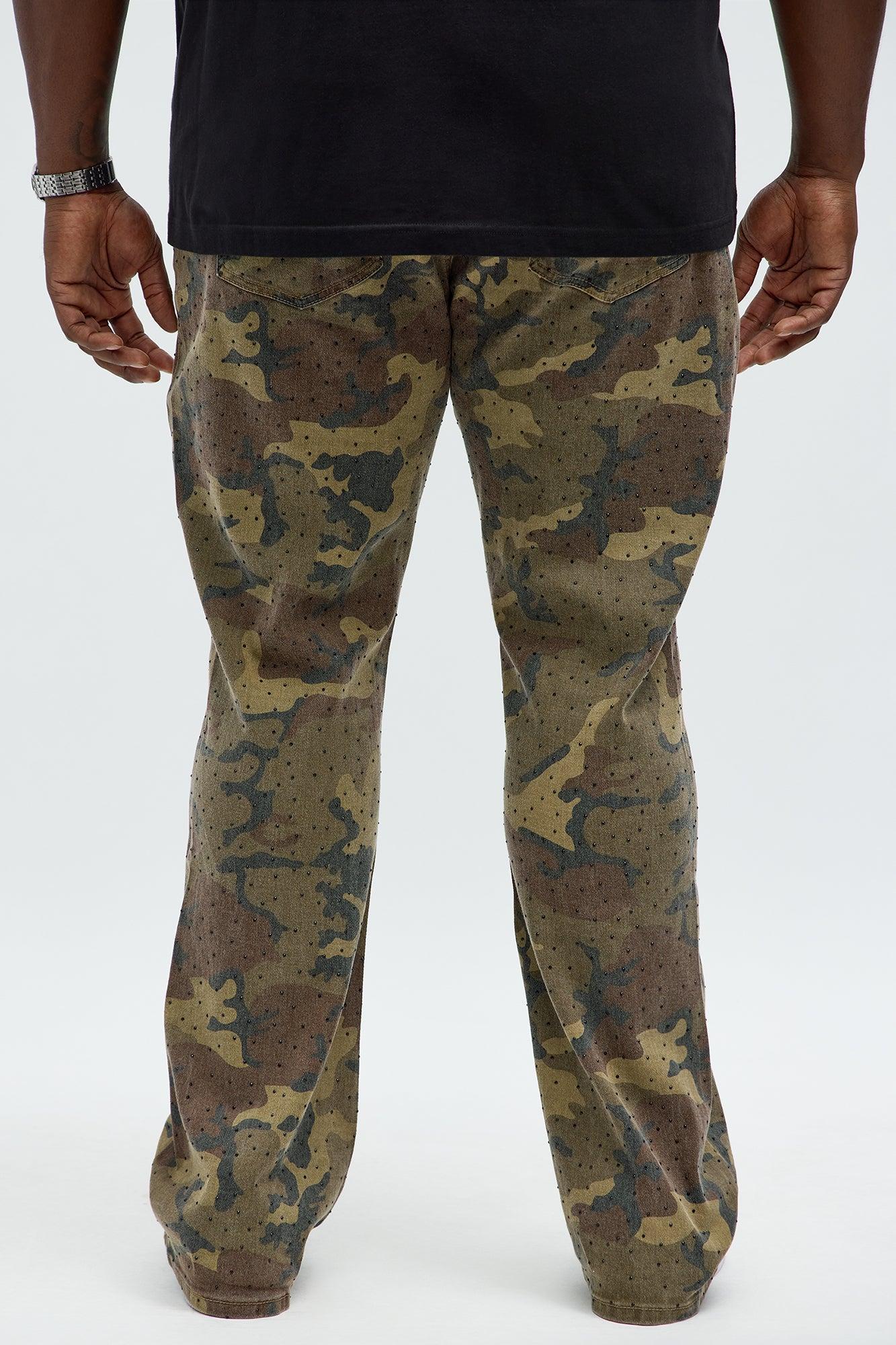 Stacked Slim Flare Militant Jeweled Pants - Camouflage Product Image