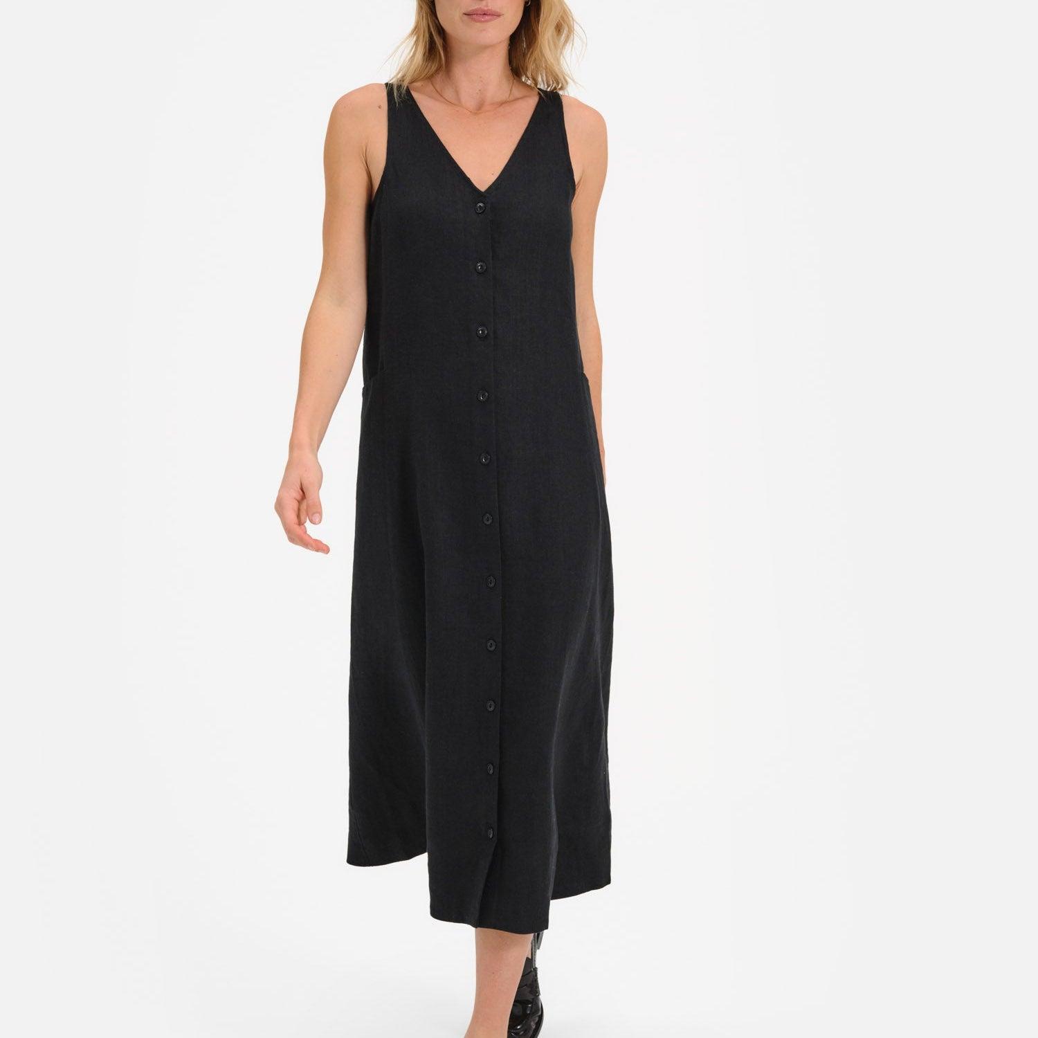 Organic Linen Button Front Dress Female Product Image