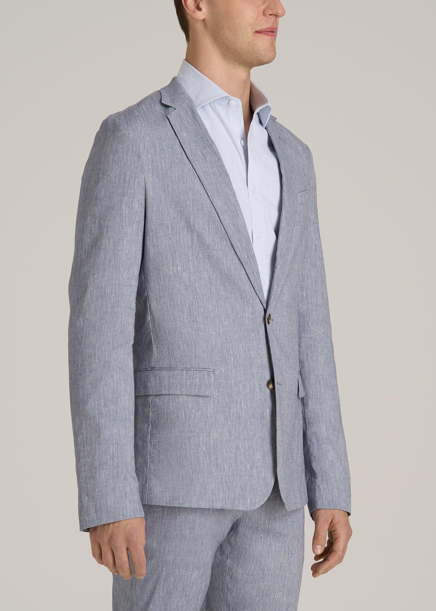 Stretch Linen Blazer for Tall Men in Navy Linen Product Image