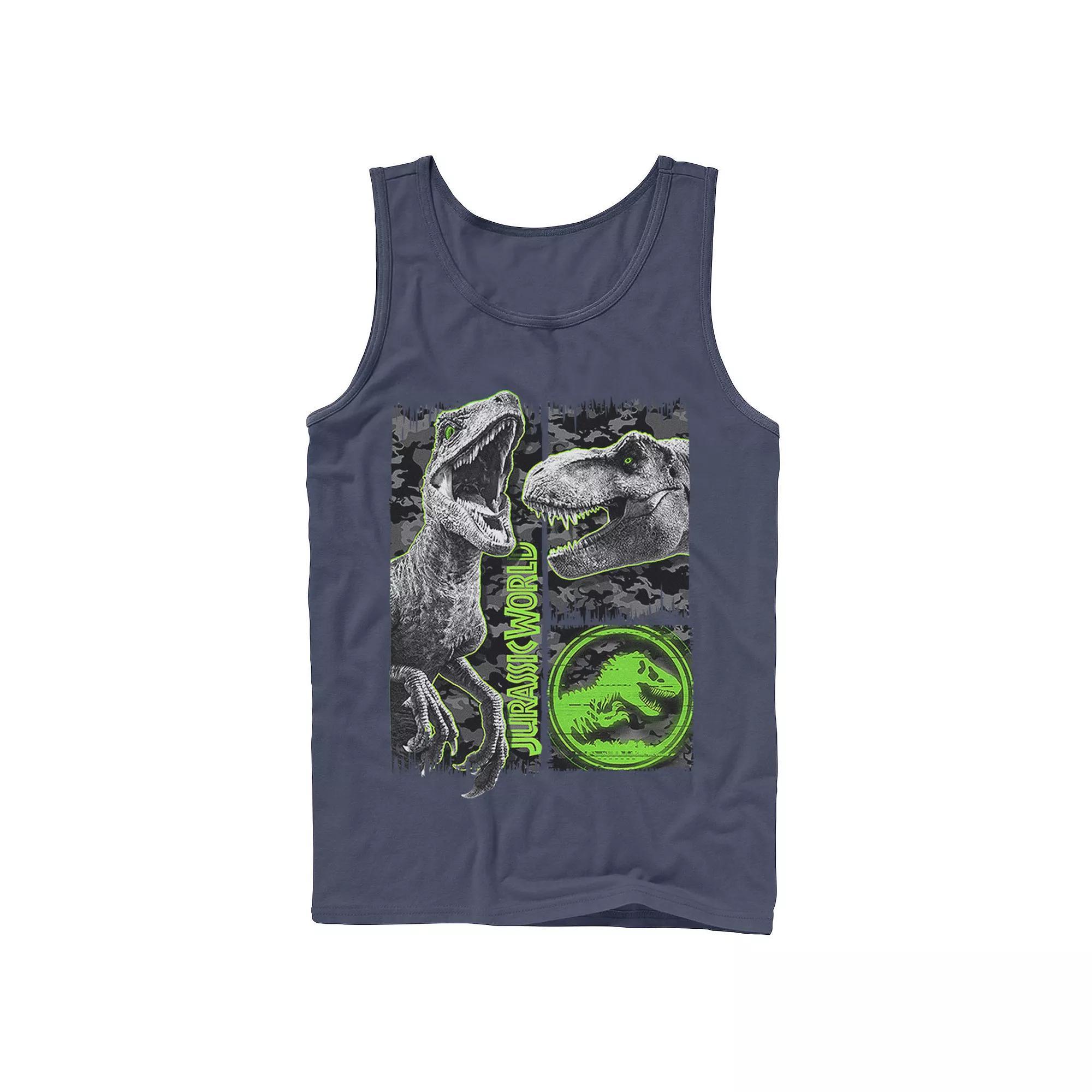 Men's Jurassic World Two Raptor T-Rex Camo Scratch Tank Top, Size: Large, White Product Image