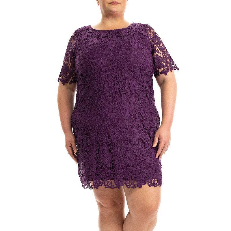 Plus Size Nina Leonard Lace Sheath Dress, Women's, Size: 3XL, Purple Product Image