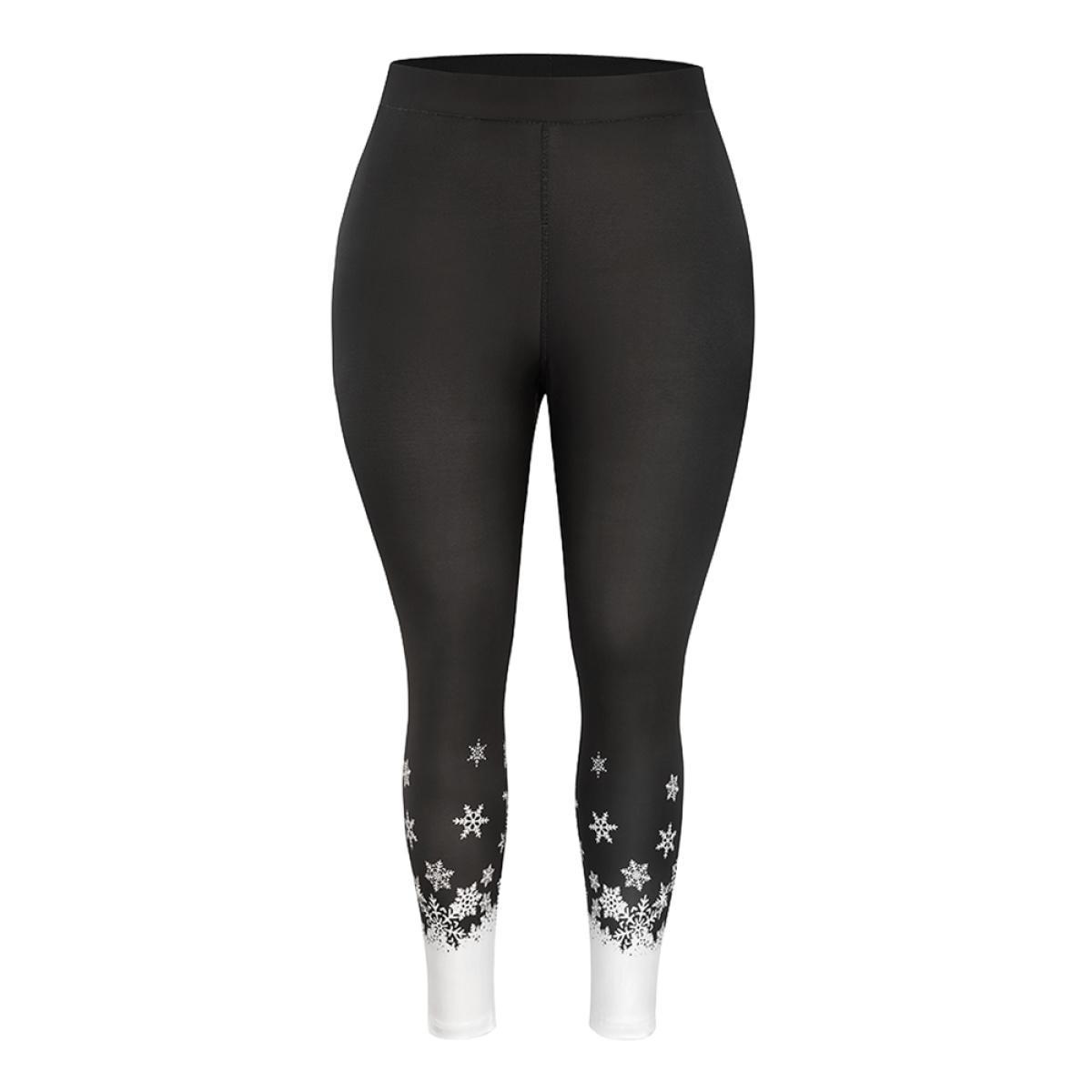 Plus Size Christmas Snowflake High Rise Skinny Leggings Women Black Elegant High stretch Skinny High Rise Festival-Christmas Leggings BloomChic 18-20/2X Product Image
