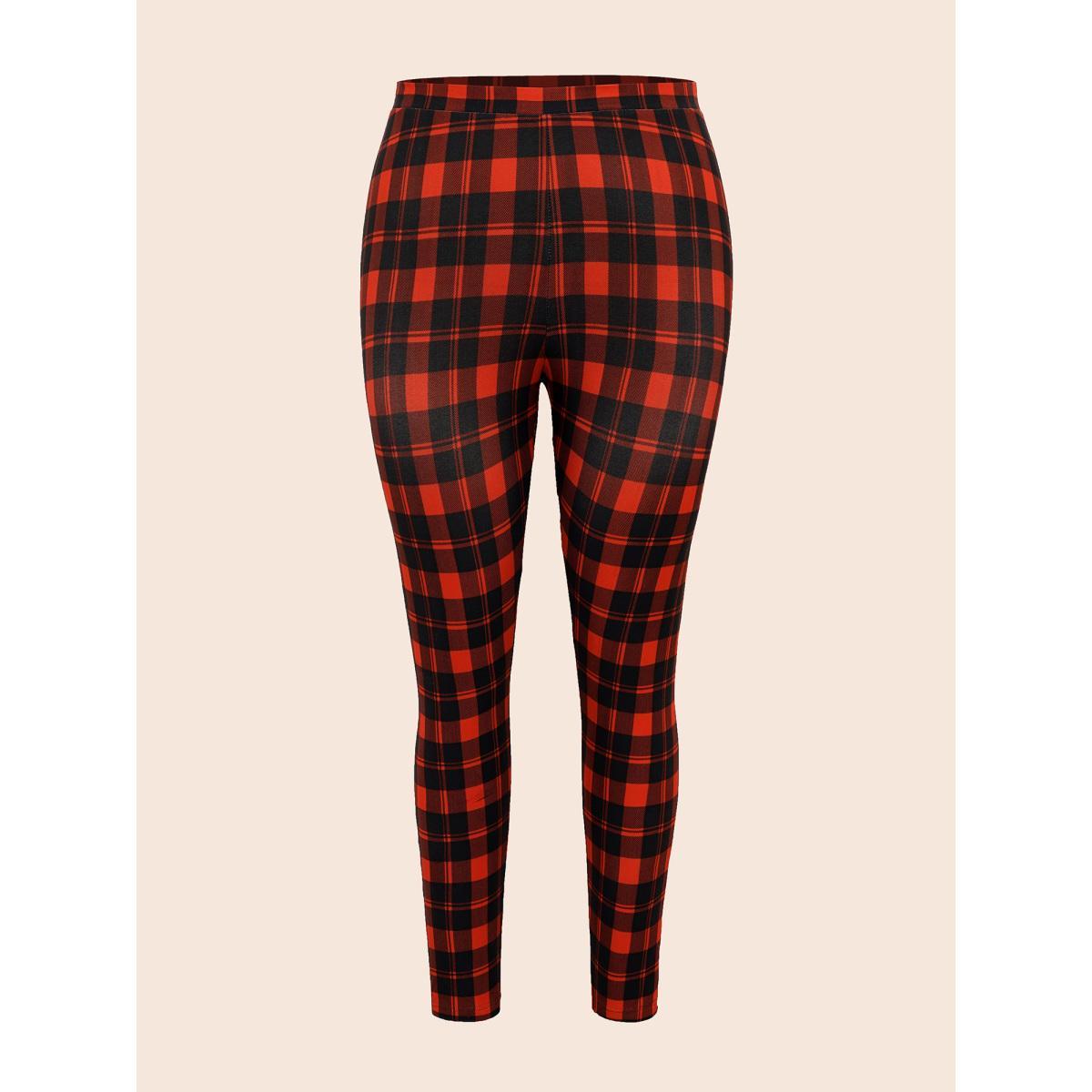 Plus Size Plaid Pattern High-Waist Lounge Leggings Women Deepred Casual High stretch Skinny Mid Rise Everyday Leggings BloomChic 10/M Product Image