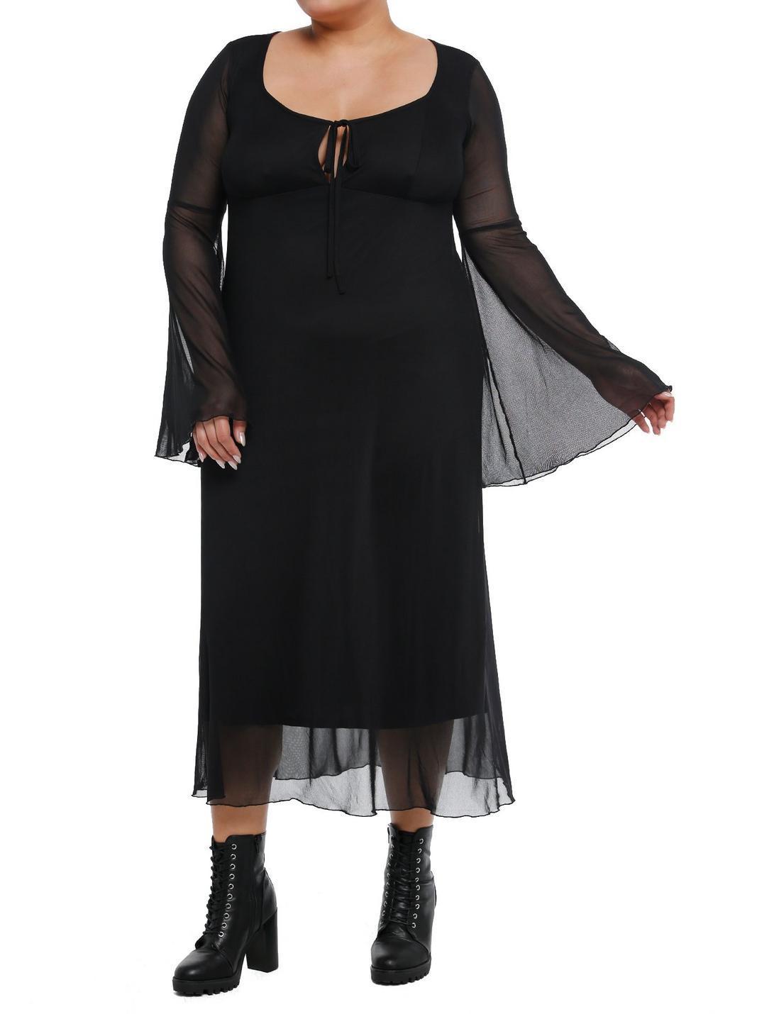 Cosmic Aura Black Mesh Bell Sleeve Midaxi Dress Plus Size Product Image