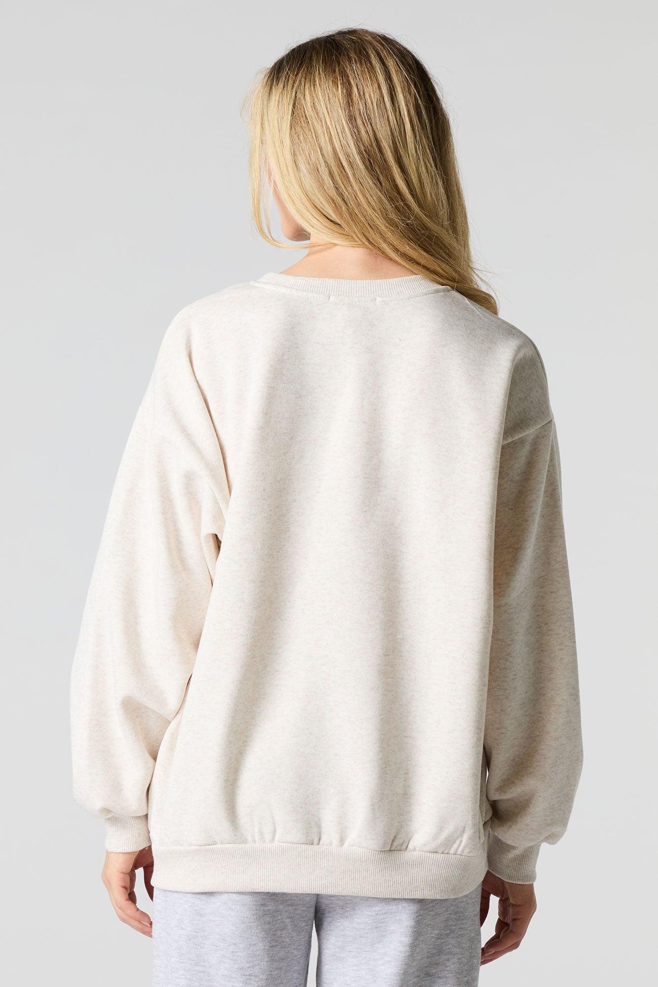 Oversized Cutesy Graphic Rhinestone Fleece Sweatshirt Female Product Image
