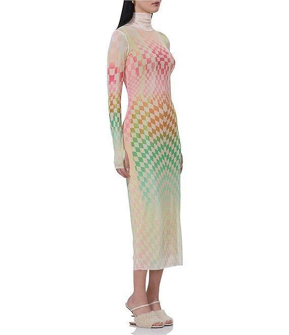 AFRM Shailene Mesh Geometric Print Turtleneck Long Sleeve Midi Dress Product Image