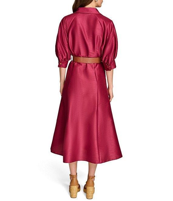 Donna Karan Short Sleeve Collared Neck Belted Midi Dress Product Image