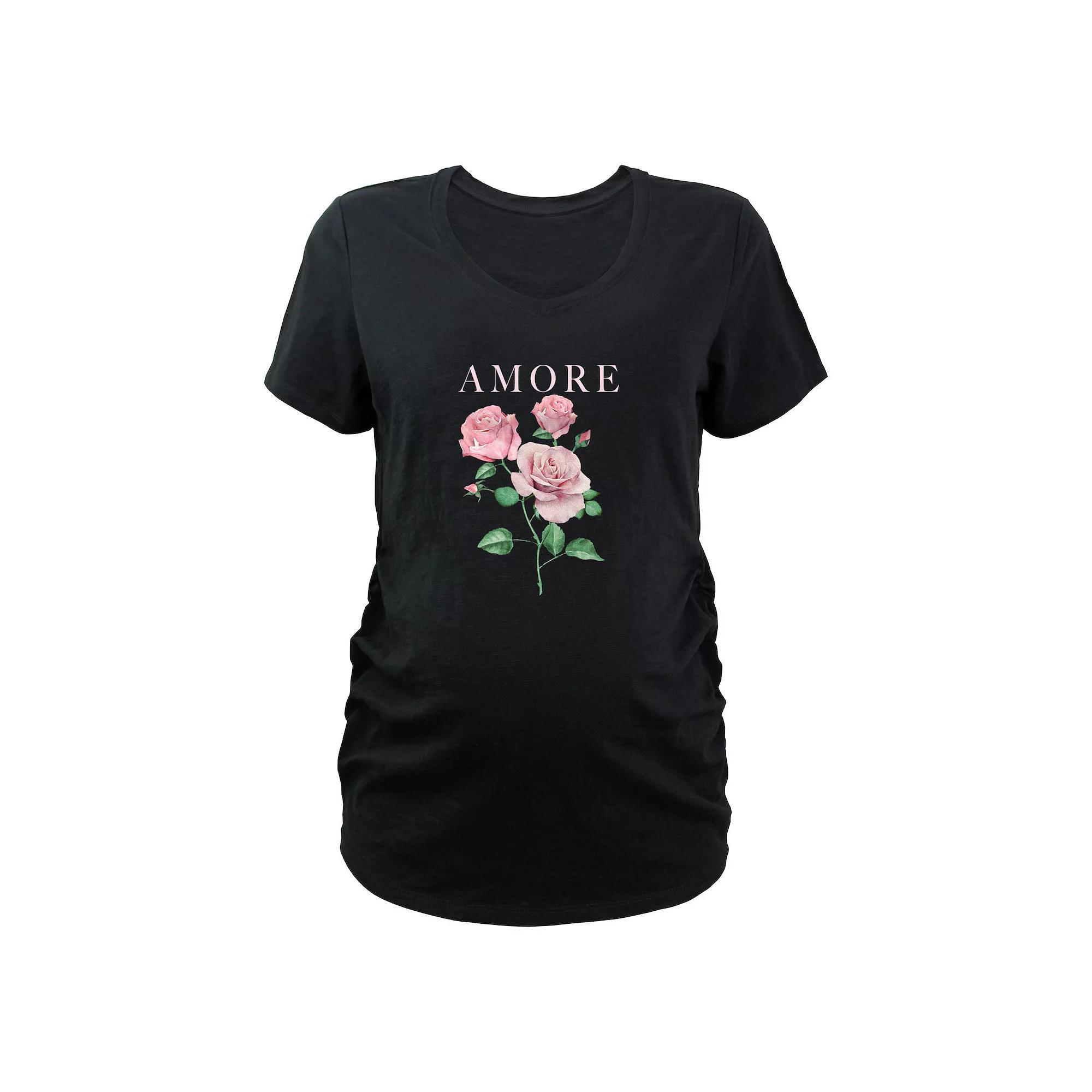 Maternity Amore Pink Roses Graphic Tee, Women's, Size: XXL-MAT, Black Product Image