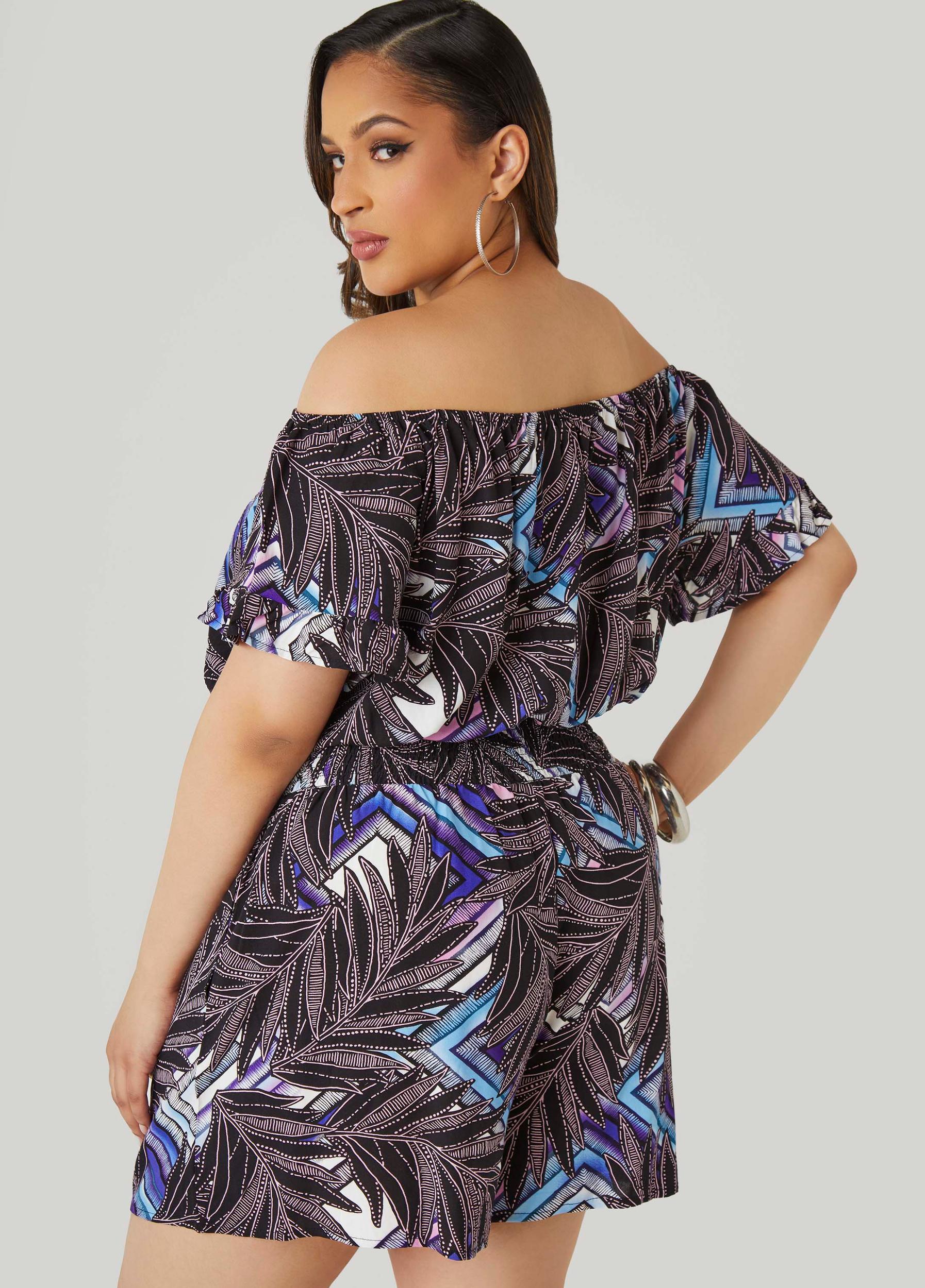 Off The Shoulder Geo Print Romper Product Image