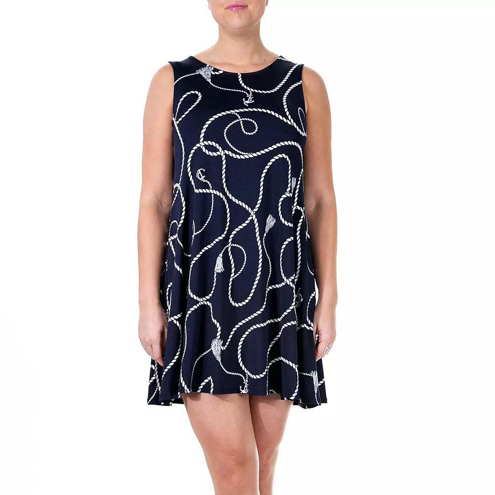 Women's Nina Leonard Floral Swing Dress, Size: Large, Navy White Nautical Product Image