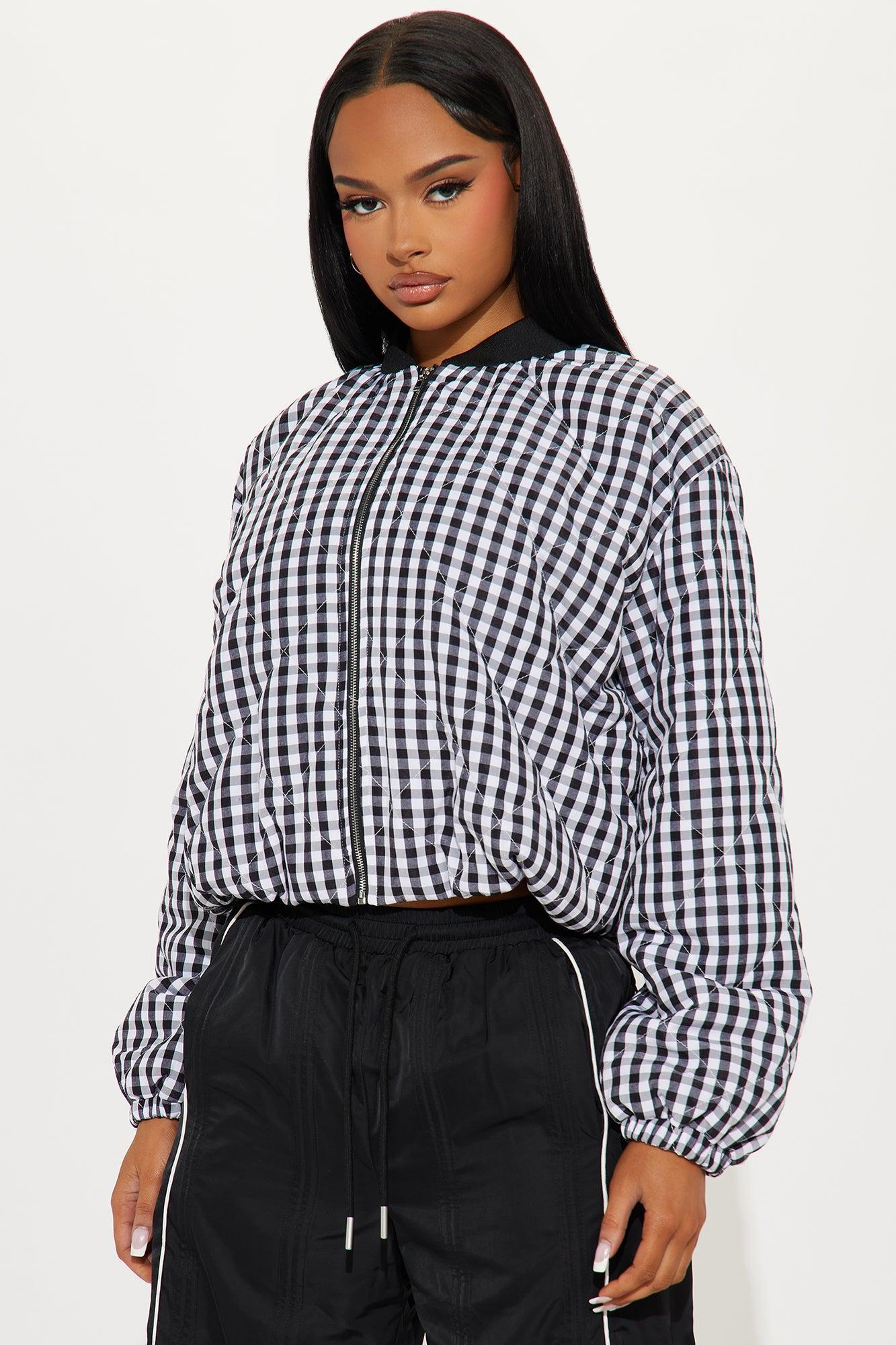 On The Way Quilted Gingham Jacket - Black/White Product Image