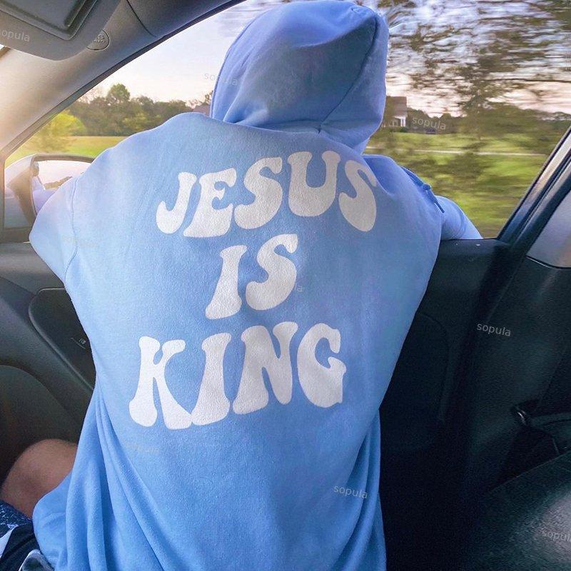 Jesus Is King Puff Print Graphic Pullover Hoodie Product Image