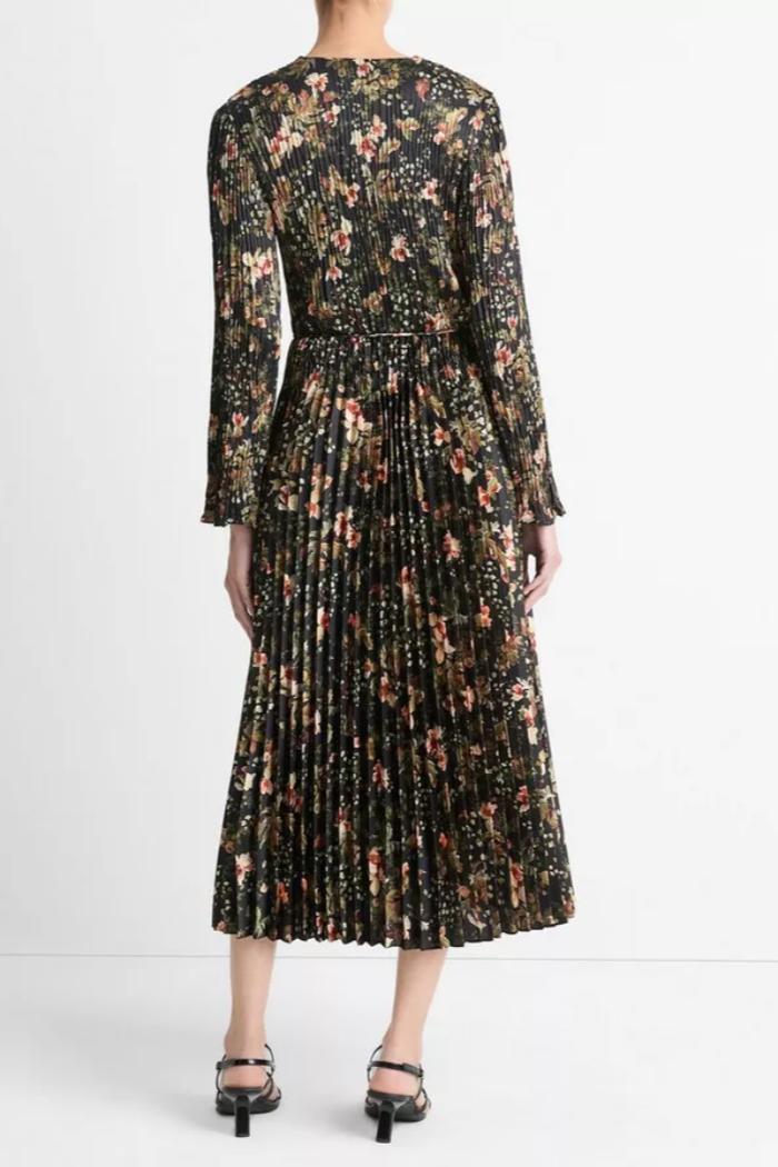 Orchid Vine Pleated Long-Sleeve Dress Product Image