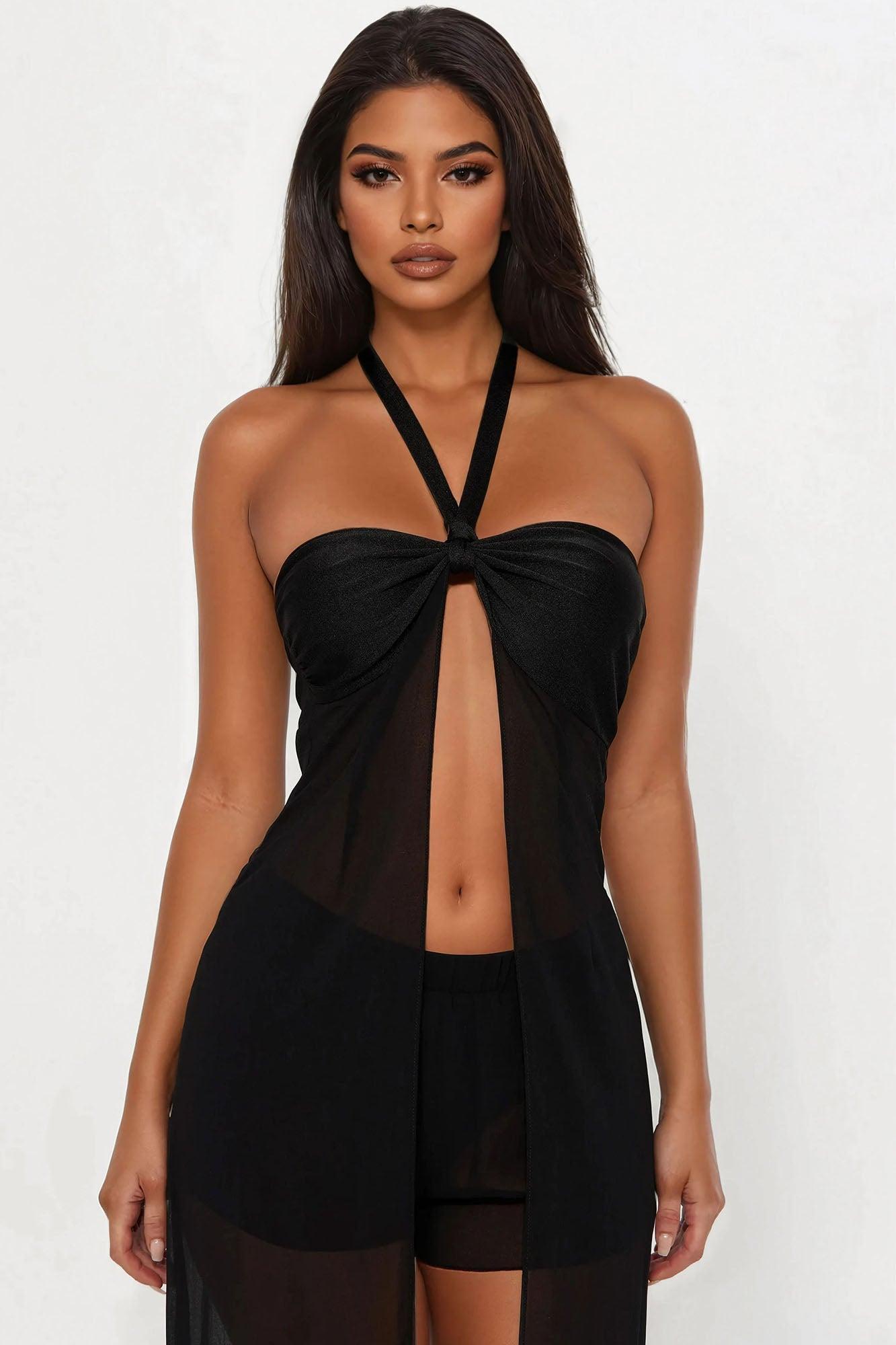 Sheer Seduction Halter Short Set - Black Product Image