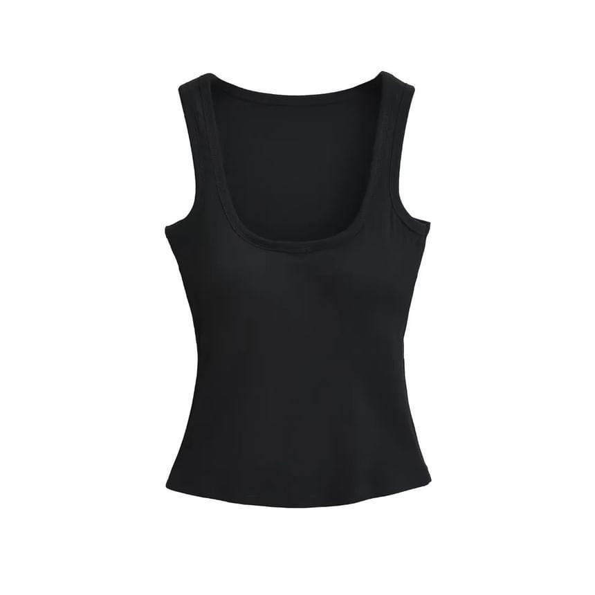 Scoop Neck Plain Crop Tank Top Product Image