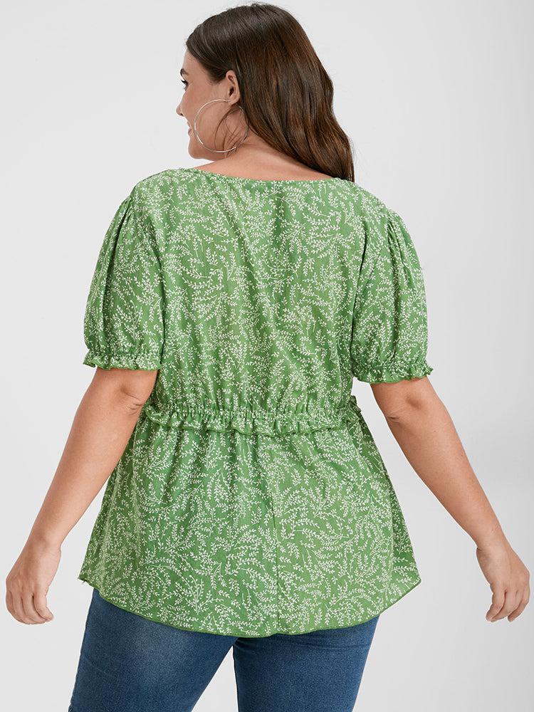 Ditsy Floral Ruffled Trim Puff Sleeve V Neck Blouse Female Product Image